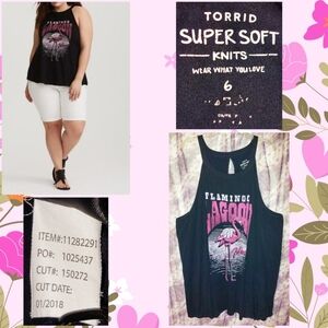 Torrid brand Black & Pink Flamingo Lagoon Miami High Neck Soft Knit Tank 6|6X|30